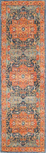 Vista 10 de SAFAVIEH Evoke Collection EVK275C Medallón oriental envejecido, no desprende pelusa, 2'2" x 4', color azul/naranja, alfombra de acento para sala