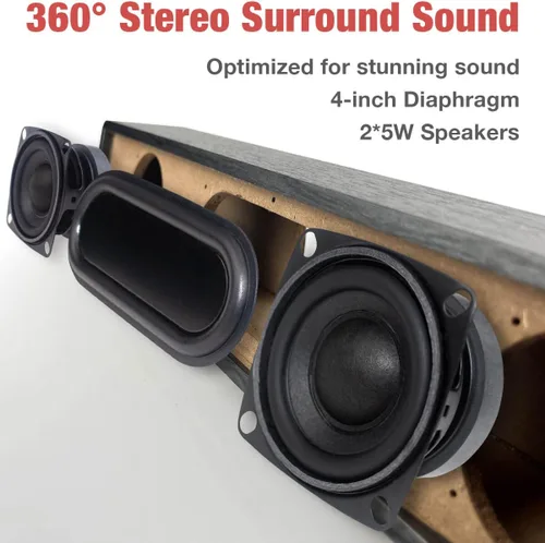 Vista 4 de MICA - Altavoces Bluetooth para computadora, altavoces de PC de madera retro en ángulo, conexión auxiliar de 0.138 in, barra de sonido de Gris