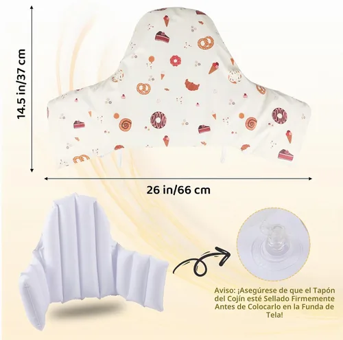 Vista 4 de Cojín para silla alta con funda para IKEA Antilop Bebés Niños Infantes Inflable y Reversible Cojín Inflable Integrado Postre Blanco