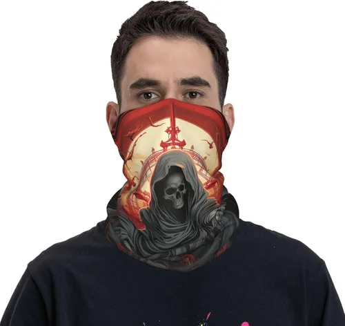 Vista 2 de CASGTNZ grim reaper Death skeleton angel red Neck Gaiter Face Cover Balaclava Gaiter Mask for Men Women Bandana for Motorcycle Cycling Riding Skiing