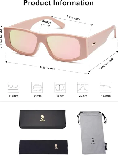 Vista 29 de SOJOS Gafas de sol polarizadas rectangulares Y2K de moda para mujeres y hombres, gafas de sol rave de diseñador de moda SJ2228