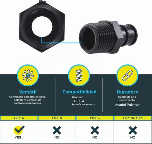 Vista 3 de SharkBite Adaptador de expansión Poly MNPT de 1/2 x 1/2 pulgada para tubería PEX-A, paquete de 5, accesorios de plomería de plástico, adaptador