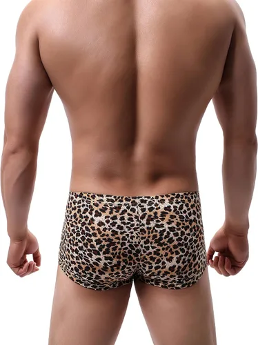 Vista 5 de iKingksy - Calzoncillos tipo bóxer de leopardo para hombre, de tiro bajo Paquete de 5