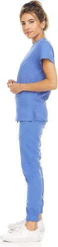 Vista 3 de MediChic Conjunto de 8 bolsillos para ropa quirúrgica, antiarrugas, médica, elástico, con cuello en V