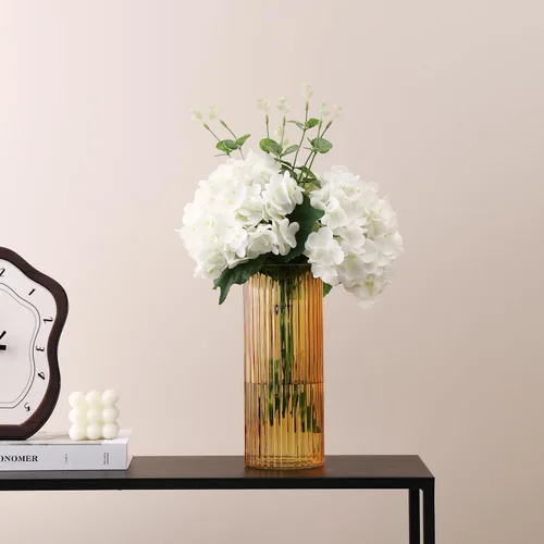 Vista 7 de Jarrón de vidrio ámbar, florero de cristal, jarrón de vidrio acanalado, moderno jarrón para flores, jarrón alto de vidrio para sala de estar, mesa