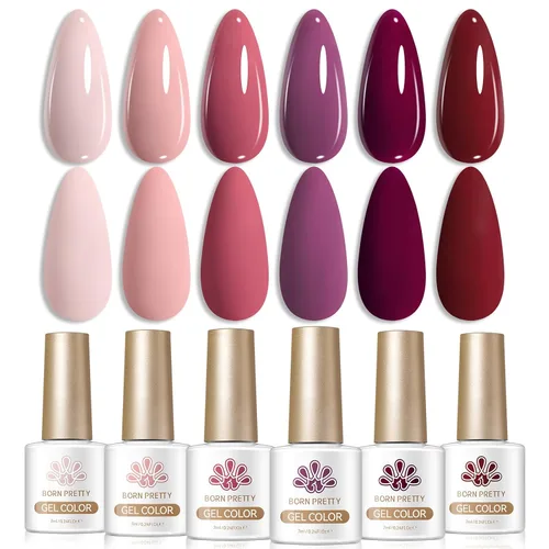 Vista 37 de BORN PRETTY Esmalte de uñas de gel de 6 colores marrón óxido, rojo moca, borgoña Juego de esmaltes de gel de otoño e invierno, tonos beige verde