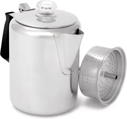 Vista 10 de GSI Outdoors Percolator - Cafetera I Glacier de acero inoxidable con mango de silicona para camping, mochileros, viajes, caravanas y caza, apta
