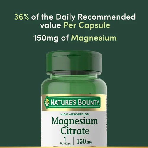 Vista 3 de Nature's Bounty Citrato de magnesio, suplemento de magnesio de alta absorción para la salud de todo el cuerpo con 150 mg de magnesio, vegetariano
