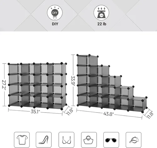 Vista 3 de SONGMICS Zapatero con 16 cubos, organizador de zapatos de plástico entrelazado, armario de almacenamiento para armario, entrada, dormitorio, garaje
