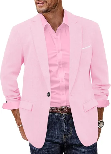 Vista 3 de YRW Chaqueta de traje casual para hombre, chaqueta deportiva ligera con un botón, tallas S-3XL
