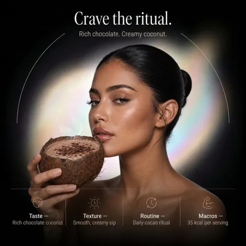 Vista 2 de Mushroom Cacao Organic Powder Sugar Free - 1250mg Multi-Collagen Peptides Blend, Reishi, Chaga, Magnesium, L-Theanine, Turmeric & Camu Camu, 30