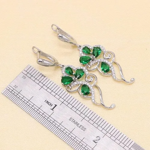 Vista 5 de Juego de joyas de plata de ley 925 con circonitas cúbicas para mujer pendientes colgantes collares anillos pulseras
