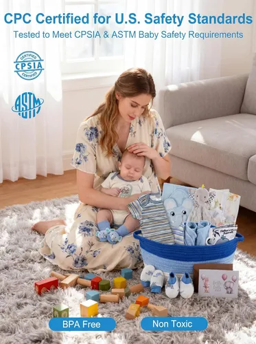 Vista 2 de Juego de 22 cestas de regalo para bebé, regalos de baby shower de 0 a 12 meses Premium Baby Shower Gifts for Boys: Newborn Essentials Set in Woven