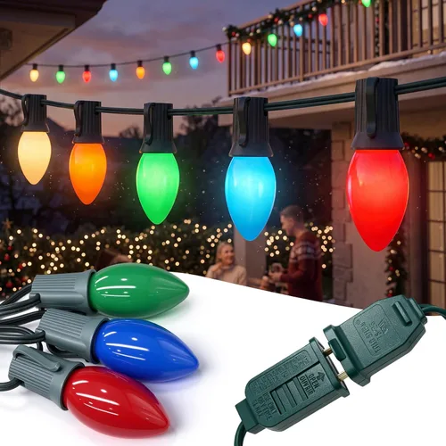 Vista 9 de C7 - Tira de luces multicolor transparentes para exteriores, 50 pies C7 Color claro