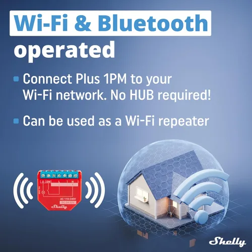 Vista 3 de Shelly 1 PM - Interruptor de relé, automatización inteligente del hogar, WiFi, para Alexa y Google Home, app iOS y Android, sin concentrador
