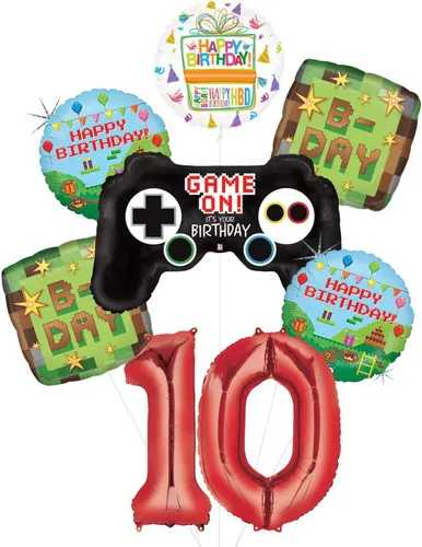 Vista 2 de Videojuego 10º cumpleaños suministros Miner Pixelated TNT globo ramo decoraciones