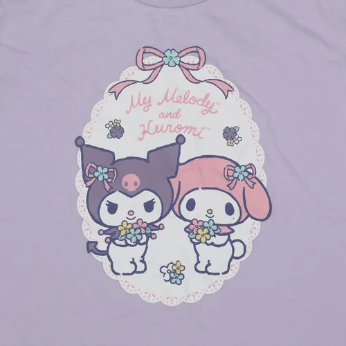 Vista 3 de Bioworld Kuromi & My Melody - Conjunto de ropa de dormir lavanda para mujer