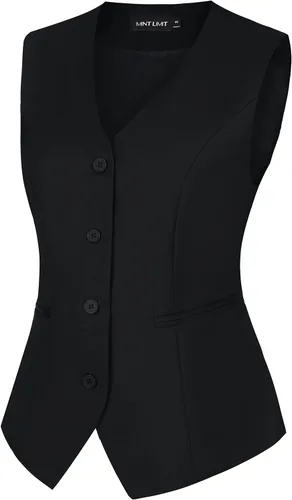 Vista 8 de MINTLIMIT Chaleco para mujer, totalmente forrado, con botones, cuello en V, formal, con bolsillos