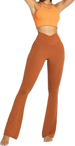 Vista 8 de Sunzel - Leggings acampanados para mujer, sin costuras frontales, pantalones de yoga con control de abdomen, cintura alta cruzada, 28303234 pulgadas