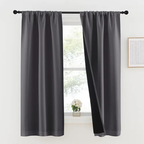 Vista 28 de NICETOWN Biscotti Beige 100% Cortinas opacas de 45" de largo para cocina, bolsillo con varilla para sótano completamente opaco, cortinas térmicas