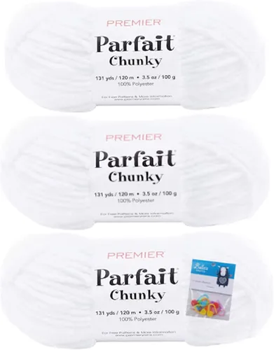 Vista 38 de Premier Yarns Parfait - Ovillo de felpilla grueso, 3.5 onzas, 6 unidades, peso súper voluminoso, paquete de 3 unidades con marcadores de puntada