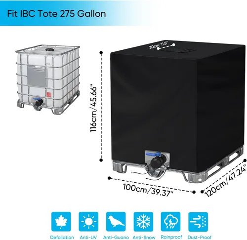Vista 2 de NEVERLAND IBC - Cubierta de 275 galones 420D impermeable para tanque de 1. Negro (cubierta 420d)