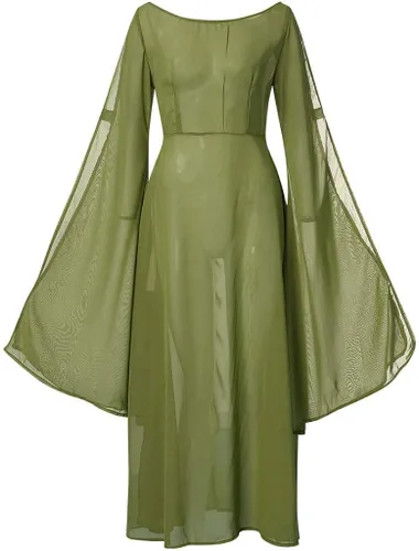 Vista 2 de Disfraces de Halloween de talla grande para mujer, vestido retro de cosplay con hombros descubiertos, estilo victoriano, con abertura alta, manga