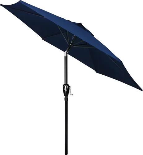 Vista 13 de HealSmart Sombrilla de patio de 7.5 pies con botón de inclinación/manivela, sombrilla de mesa al aire libre, 6 varillas resistentes para jardín