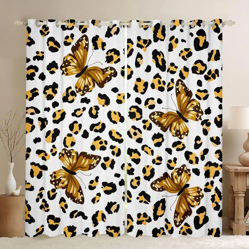 Vista 14 de Feelyou Purple Leopard Print Blackout Curtains Black Wild Safari Darkening Drapes for Bedroom Living Room Decor Cheetah Fur Wildlife Thermal