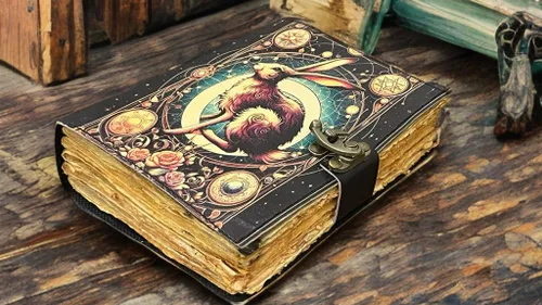 Vista 7 de The Easter Rabbit Grimoire – Handmade Leather Journal, Blank Spell Book of Shadows, Vintage Junk Journal, Gothic Notebook, 200 Deckle Edge Pages