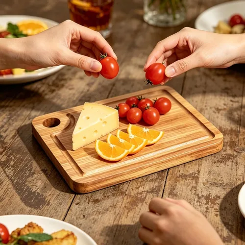 Vista 5 de Tablas de cortar pequeñas de madera de acacia para cocina con colgante