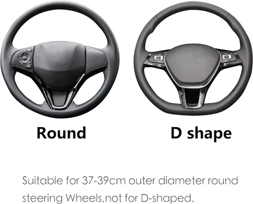 Vista 5 de ALEMODR Funda de cuero negro para volante de coche, cubierta universal de 15 pulgadas para hombres