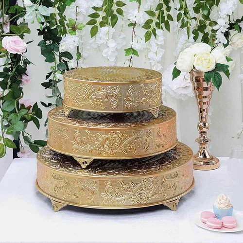 Vista 7 de Efavormart - Soporte redondo de metal en relieve dorado de 14 pulgadas, para decoración de fiestas y cumpleaños
