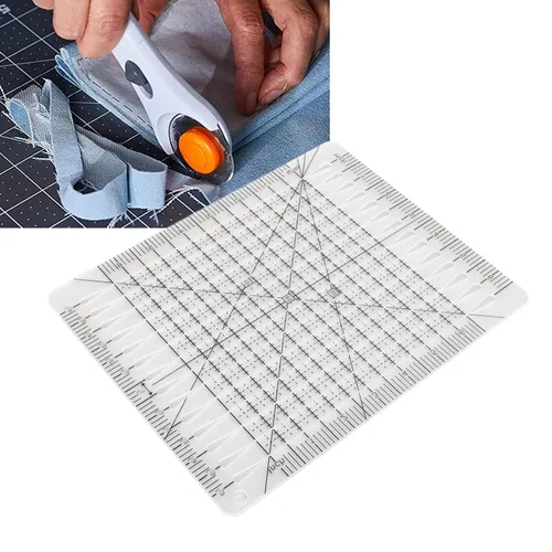 Vista 2 de Pssopp Regla de corte con forma encantadora, acrílico transparente, escala precisa, línea de cuadrícula negra, multifunción, regla de colchas, 10.0