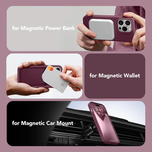 Vista 3 de GONEZ Funda magnética para iPhone 14 Pro, compatible con MagSafe, forro de microfibra antiarañazos y protector de pantalla, funda de silicona Rojo