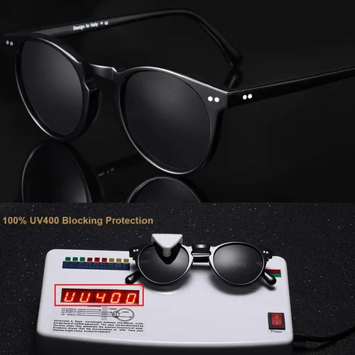 Vista 32 de CARFIA Gafas de sol redondas de acetato para hombre, polarizadas, protección UV, gafas de sol clásicas retro CA5289L