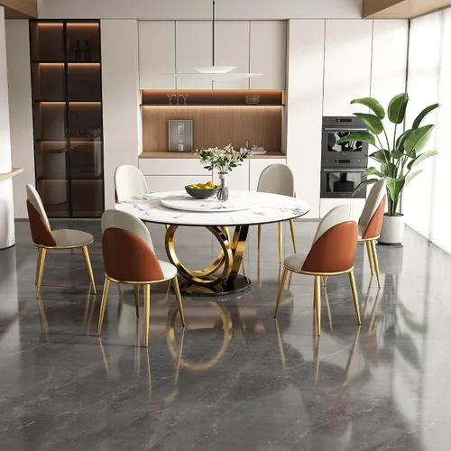Vista 14 de Mesa de comedor redonda con 31.5 pulgadas desmontable Lazy Susan, moderna mesa de comedor de piedra sinterizada de 59 pulgadas de D para 8 asientos