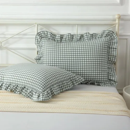 Vista 44 de Mywinlle juego de 2 fundas para cojín con volantes a cuadros negro/blanco, fundas de almohada decorativas de algodón lavado a cuadros estilo granja