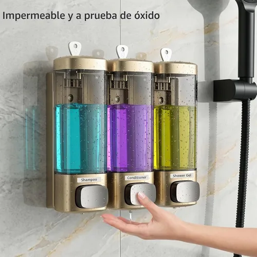 Vista 7 de Dispensador de champú y acondicionador, dispensador de jabón de ducha de 3 Cámara de oro 3