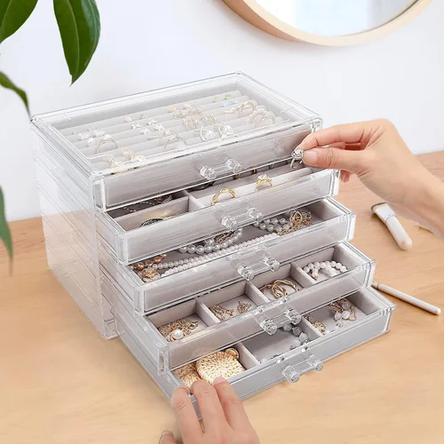 Vista 2 de coobest Joyero, organizador de joyas de 5 cajones, cajas de joyería y organizadores con organizador de aretes, caja organizadora de joyas