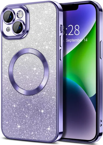 Vista 34 de Hython Funda para iPhone 13 Pro transparente con purpurina magnética [compatible con MagSafe] Protector completo de lente de cámara delgado