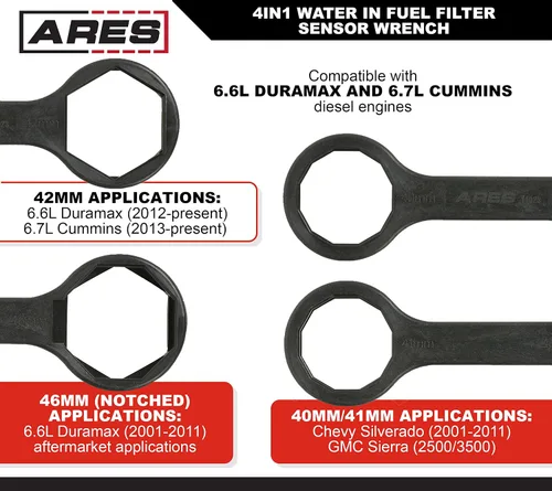 Vista 3 de ARES 14023 – Llave de filtro de agua en combustible de 4 en 1 – Diseño de 4 en 1 cubre todos los tamaños actuales de sensores OE y del mercado