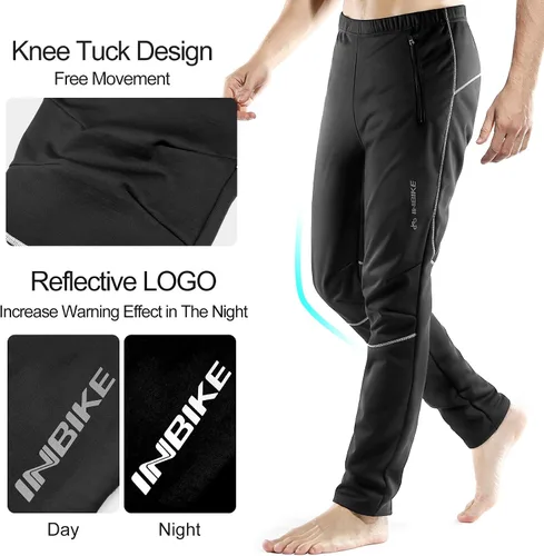 Vista 3 de INBIKE Pantalones de ciclismo para hombre, bicicleta de montaña, bicicleta de montaña, cortavientos con forro polar térmico para invierno