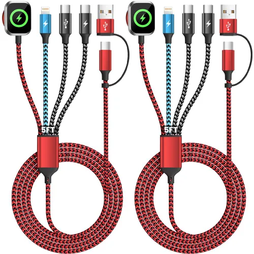 Vista 25 de Travel Essentials - Cable de carga múltiple 4 en 1 para cargador de reloj de iPhone, USB A a doble tipo C/IP/iWatch, cargadores de viaje