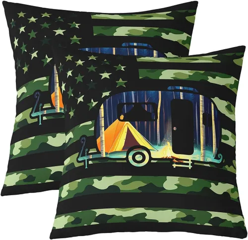 Vista 23 de Erosebridal American Flag Cushion Cases 16x16 Inch Set of 2 Army Green Camo Throw Pillow Covers Bear Claw Hunting Theme Pillow Covers Camoflage