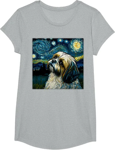 Vista 49 de Camiseta Surrealism Starry Night Shih Tzu Dog