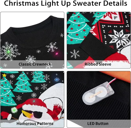 Vista 2 de Goodstoworld Los hombreslas mujeres iluminan el suéter feo de la Navidad con las luces intermitentes llevadas multicolor