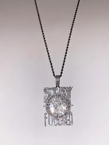 Vista 3 de Colgante personalizado para hombre y mujer, acabado en oro blanco de 14 quilates, colgante de oro blanco de Italia, colgante individual