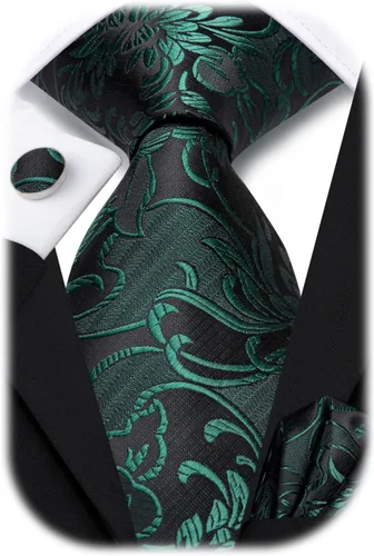 Vista 300 de Hi-Tie Corbatas de seda para hombre, diseño de cachemira a rayas, con bolsillo, gemelos cuadrados, conjunto formal de negocios