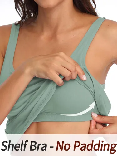 Vista 23 de V FOR CITY Camiseta sin mangas de algodón para mujer con brasier de estante ajustable con correa ancha y tirantes básicos